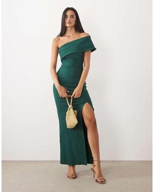 Vesper Bengaline Off-shoulder Foldover Maxi Dress - Green