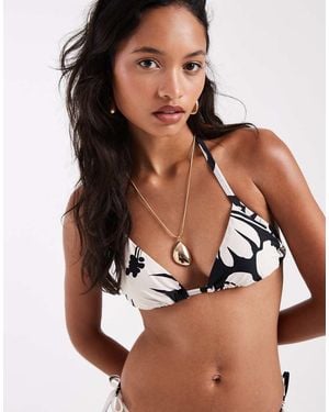 New Look Floral Padded Bikini Top - Black