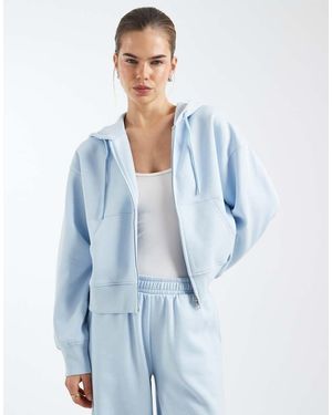 ASOS Sudadera Corta Con Capucha, Cremallera E Interior Cepillado De - Azul