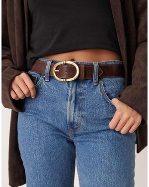 Mango Cinturón De Cuero Sintético Con Hebilla Dorada Repujada De - Azul