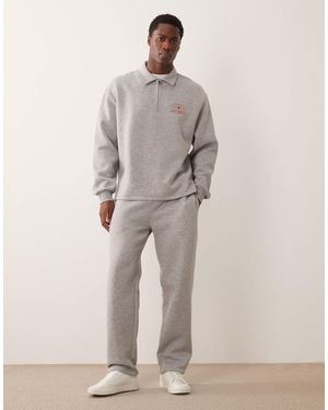 ASOS Straight Fit Sweatpants With Woven Label - Natural