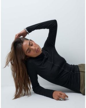 ASOS Premium Top Met Hoge Hals En Lange Mouwen - Zwart