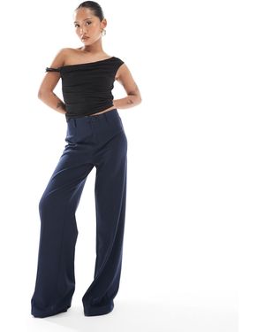 Bershka Petite High Waisted Wide Leg Tailored Pants - Blue