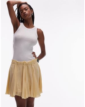 TOPSHOP Cotton Flippy Mini Skirt With Godets - Natural