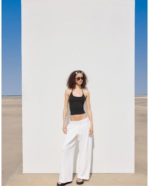 Stradivarius Knit Halter Top With Polka Dots - White