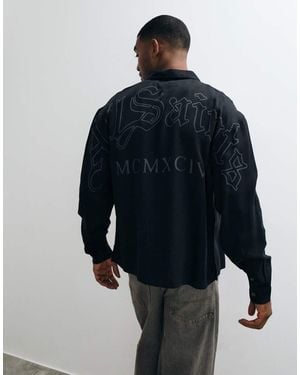 AllSaints Soul Camicia A Maniche Lunghe Con Logo Grafico E Stampa Sul Retro Nera - Blu