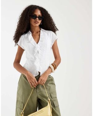 Hollister Ruffle Front Short Sleeve Shirt - White
