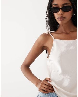 ARKET Crushed Satin Tie Shoulder Top - White