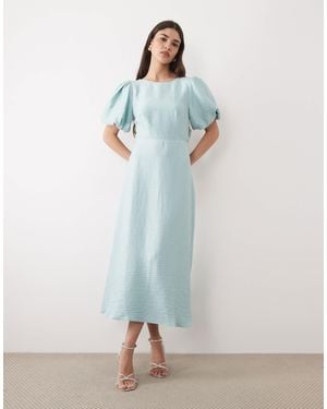 Nobody's Child Zola Slash Neck Puff Sleeve Midi Dress - Blue