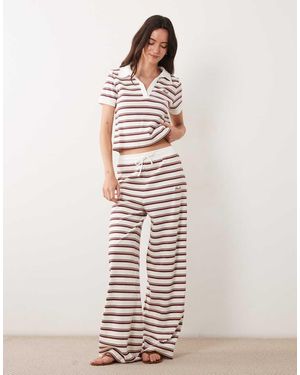 4th & Reckless Pantaloni Coordinati A Gamba Larga A Coste Con Coulisse - Bianco