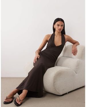ASOS Tie Back Halter Midi Dress - Brown