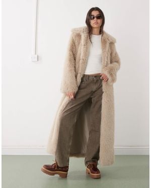 Noisy May Faux Fur Longline Coat - Natural