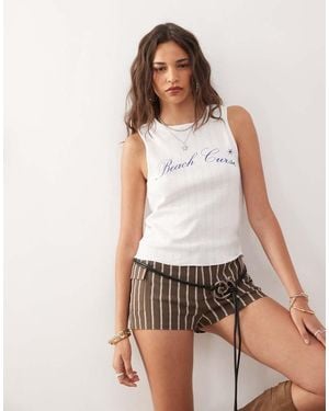 Collusion Printed Pointelle Tank Top - White