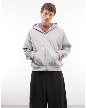 Weekday Sudadera Gris Jaspeado Extragrande Con Capucha Y Cremallera De - Blanco
