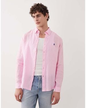 Polo Ralph Lauren Icon Logo Long Sleeve Linen Shirt - Pink