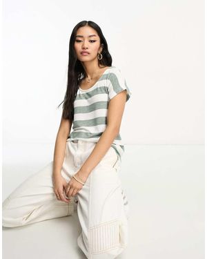 Vero Moda T-Shirt Oversize Bianca E Kaki A Righe - Bianco