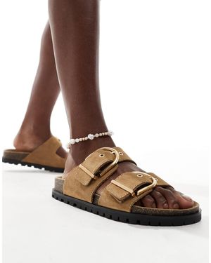 Stradivarius Two Strap Buckle Sandal - Brown