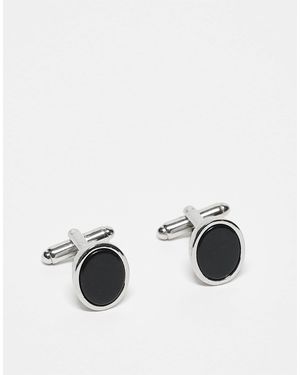 ASOS – ovale farbene manschettenknöpfe mit schwarzem schmuckstein - Mettallic