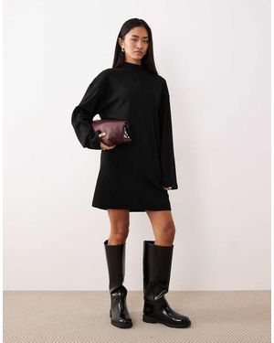 ASOS High Neck Rib Mini Dress With Centre Seam Detail - Black