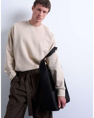 TOPMAN Oversized Fit Sweatshirt With Raised Floral Print - Grey