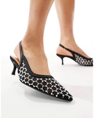 SEQWL Wide Fit Maybach Embellished Slingback Kitten Heeled Shoes - Black