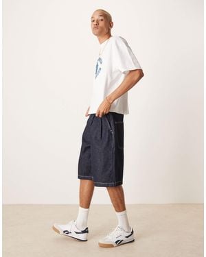 ASOS Long Length Denim Jorts With Double Pleat - Natural