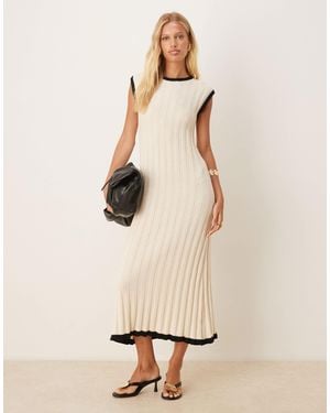 Pretty Lavish Harrie Contrast Wide Rib Knit Midaxi Dress - Natural