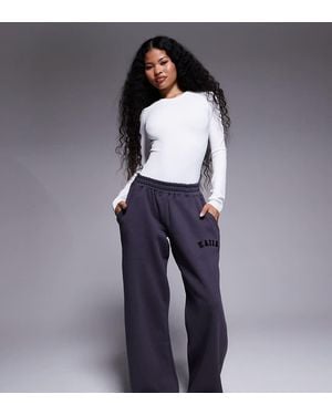 Kaiia Petite Cotton Blend Embroidered Logo Wide Leg Trackies - Blue