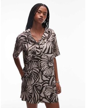 TOPSHOP Satin Resort Shirt - Brown