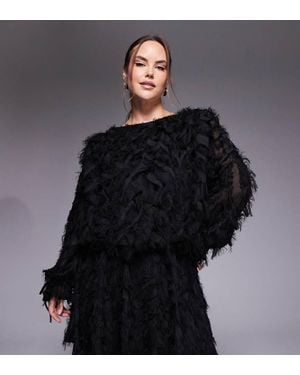 Jaded Rose Plus Textured Fluffy Blouson Mini Dress - Black