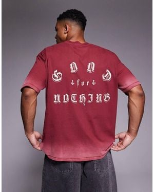Good For Nothing Camiseta Roja Extragrande Con Efecto Aerografiado Y Estampado En La Espalda De - Rojo