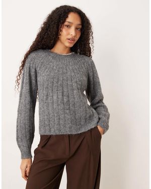 Aware Chunky Wide Rib Detail Hairy Texture Jumper - Grey