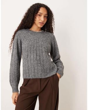Aware Chunky Wide Rib Detail Hairy Texture Sweater - Grey
