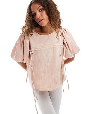 Ghospell Ruched Drawstring Top - Natural