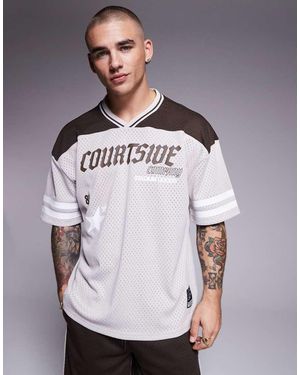 Courtside Oversized T-Shirt Met Sportlogo En Contrasterend Inzetstuk - Grijs