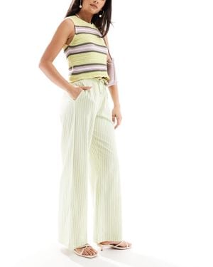 Bershka Tie Waist Wide Leg Linen Pants - White