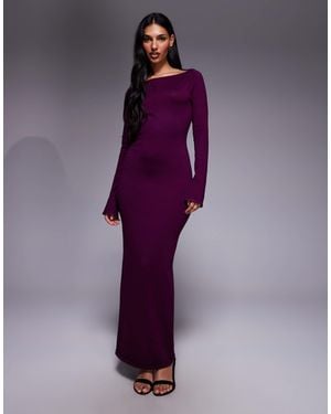 Kaiia Exclusive Cowl Tie Back Long Sleeve Fine Knit Maxi Dress - Purple