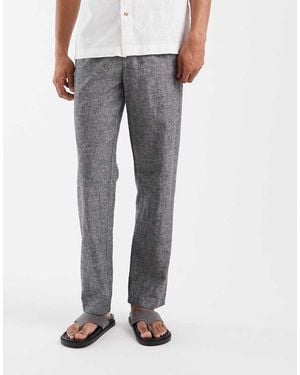 Blend Cotton-linen Drawstring Waist Regular Fit Trousers - Grey