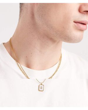 ASOS Waterproof Stainless Steel 2 Pack Chain And Faux Mother Of Pearl Pendant - Metallic