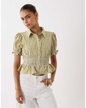 Miss Selfridge Blusa Arricciata Verde Salvia A Quadretti
