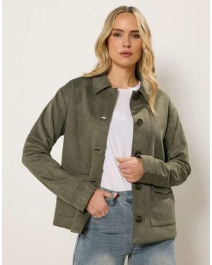Long Tall Sally Faux Suede Trucker Jacket - Green