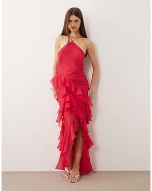 ASOS Bias Cut Maxi Dress With Full Hem Cut Ruffles And High-Low Hem - Red