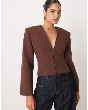 ASOS Plunge Neck Cinch Waist Blazer - Brown