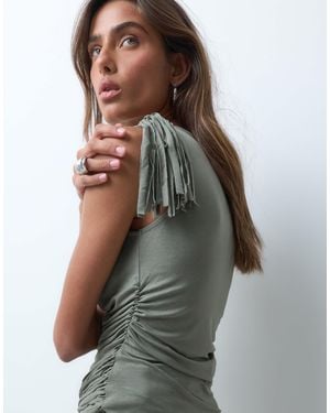 ASOS Fringing Detail Ruched Vest Top - Green