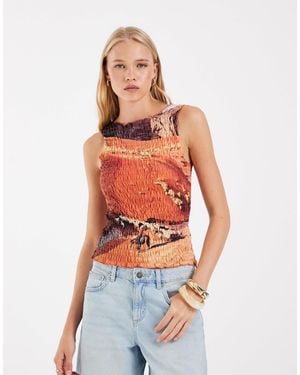 ASOS Shirred Jersey Vest With Western Road Print