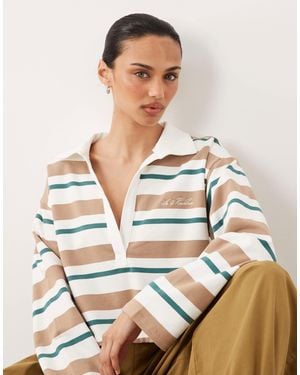 4th & Reckless Collared Cropped Rugby Top - Natural