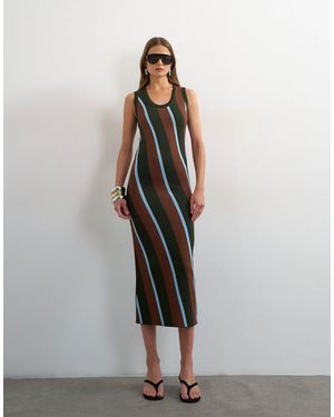 TOPSHOP Knitted Sleeveless Stripe Maxi Dress - White