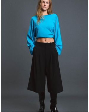 Stradivarius Smart Wide-Leg Bermuda Shorts With Darts - Blue