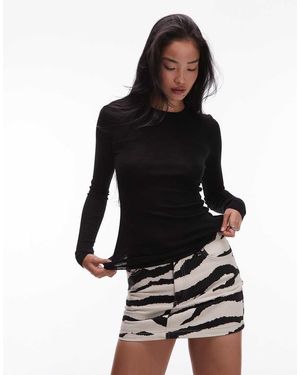 ARKET Merino Wool Knitted Semi Sheer Long Sleeve Top - Black