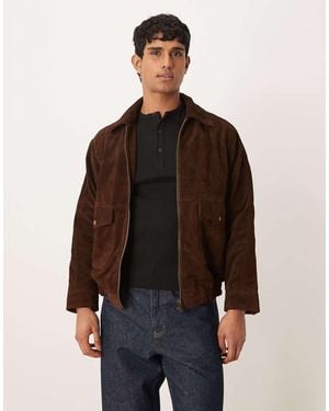 Barneys Originals Real Suede Bomber Jacket - Brown